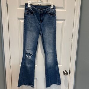 INC Denim Blue Flare Wide Leg Jeans with Vintage Fade size 8
